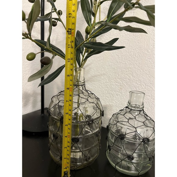 Vintage 2Pc/Set Modern Farm House Glass Milk Bottle Bud Vase Wire Wrap HomeDecor - Picture 3 of 6